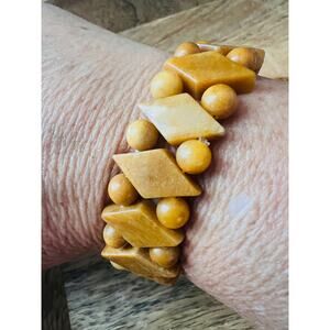 Vintage Yellow Aventurine Stretch Bracelet Geometric Beads Boho Gemstone Jewelry